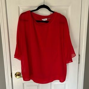Calvin Klein Sheer Ruffle Sleeve Top